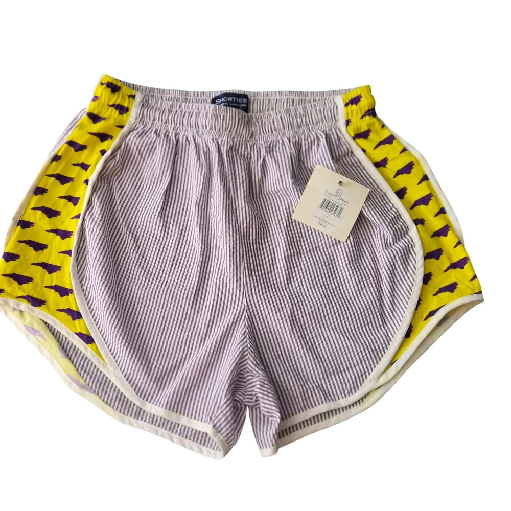 Lauren James ECU Seersucker Shorties Purple White Striped Shorts Small NWT